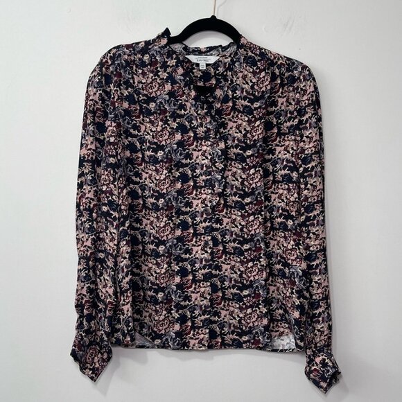 & Other Stories women’s black pink Floral Blouse L Long Sleeve button down top - Picture 1 of 8
